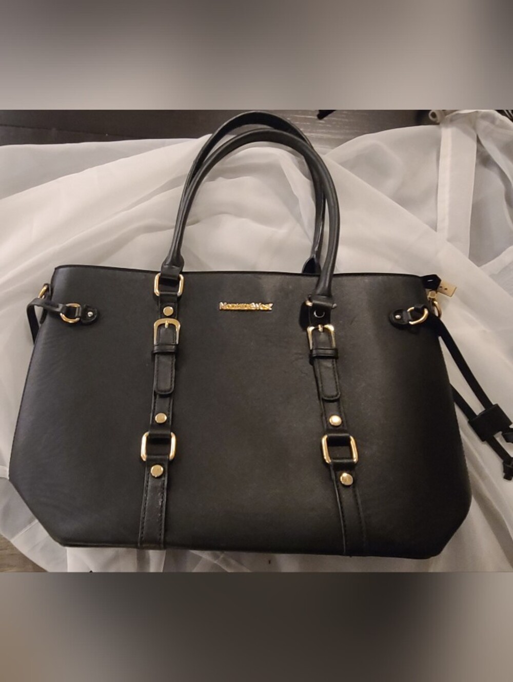 Montana West Black Vegan Leather Structured Tote with Gold Hardware